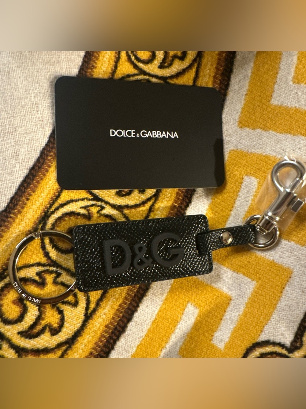 Dolce & Gabbana Black D&G Calfskin Leather Keychain NWT